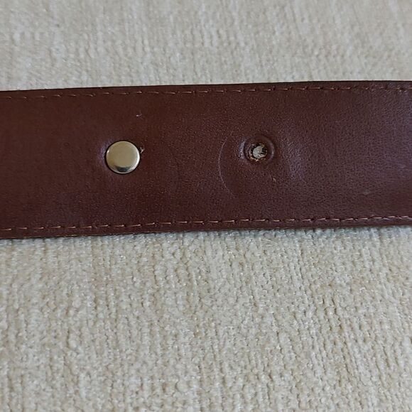 FootJoy Brown Embossed Leather Medallion Studded Men's Belt Silver Buckle & Tip - Picture 10 of 13